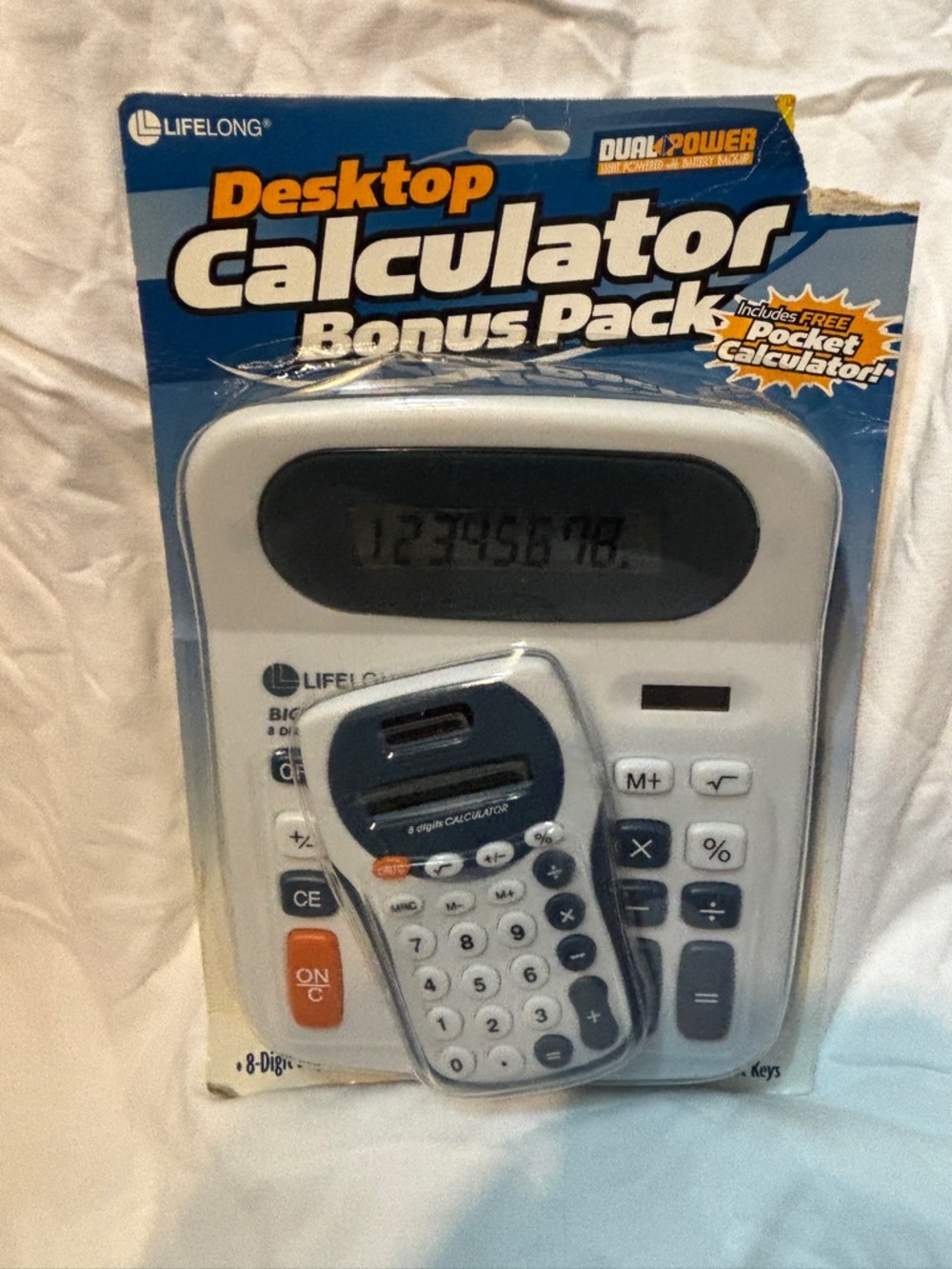 Lifelong 2- Desktop Calculator Bonus Pack - White & Blue. Vintage New sealed